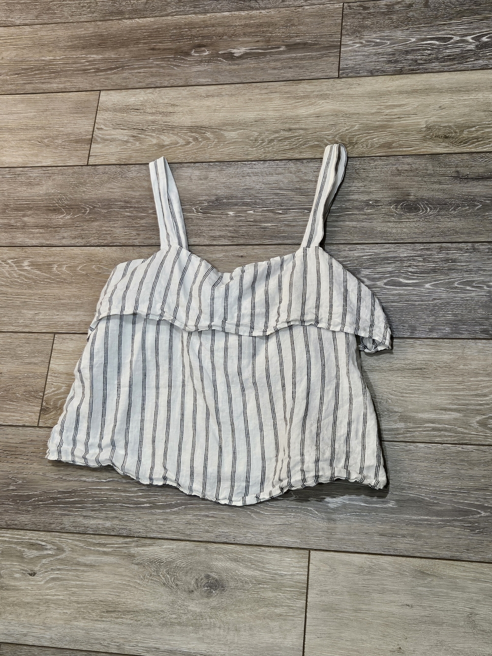 Quince White and Gray Striped Ruffle Linen Cami Size Large